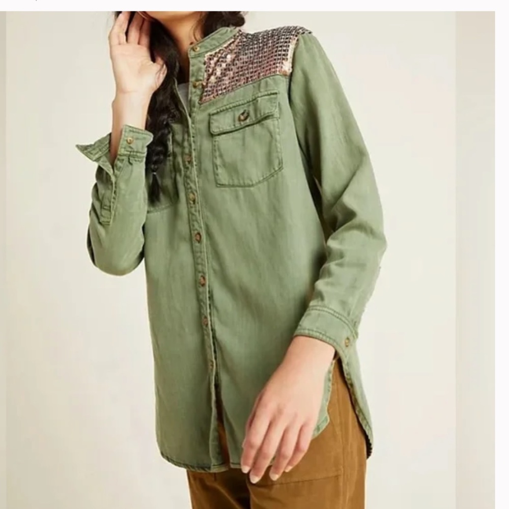 by Anthropologie sequin cargo shirt size 6P